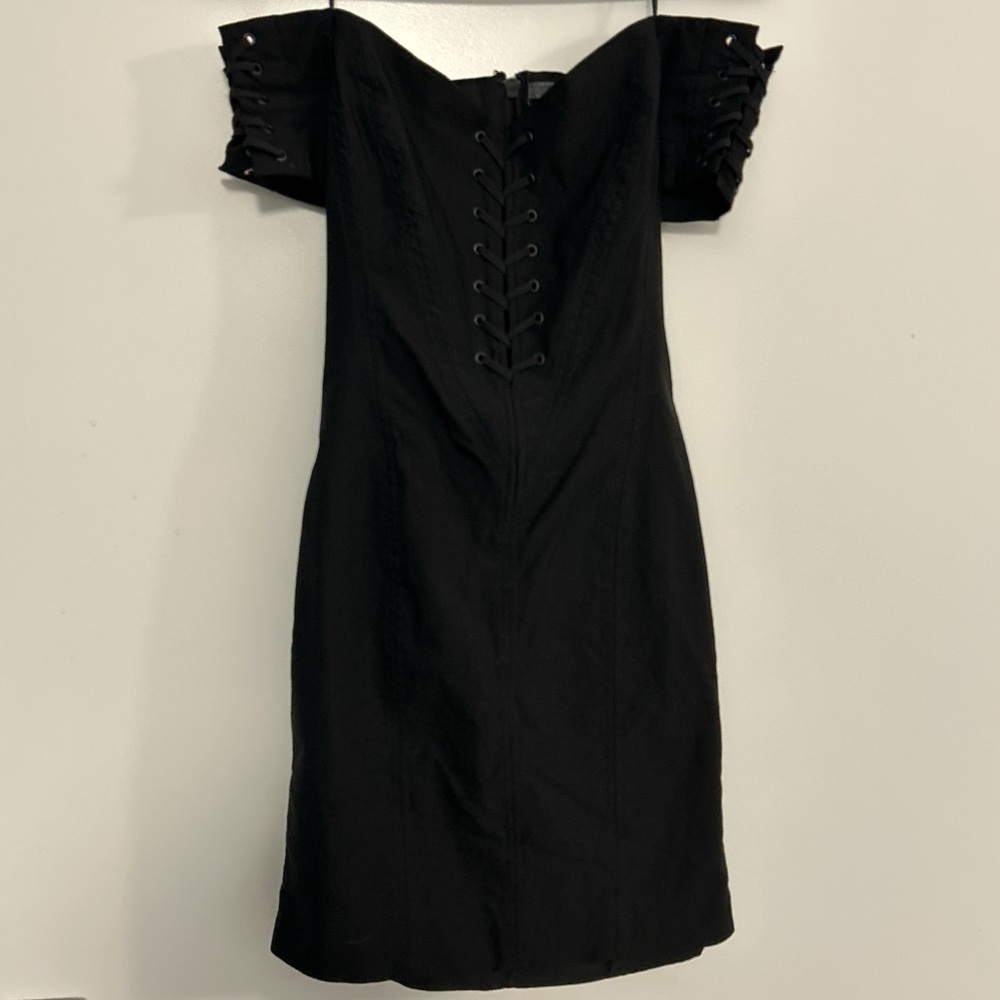 Guess Black Off Shoulder Body-con Lace up Mini Dress